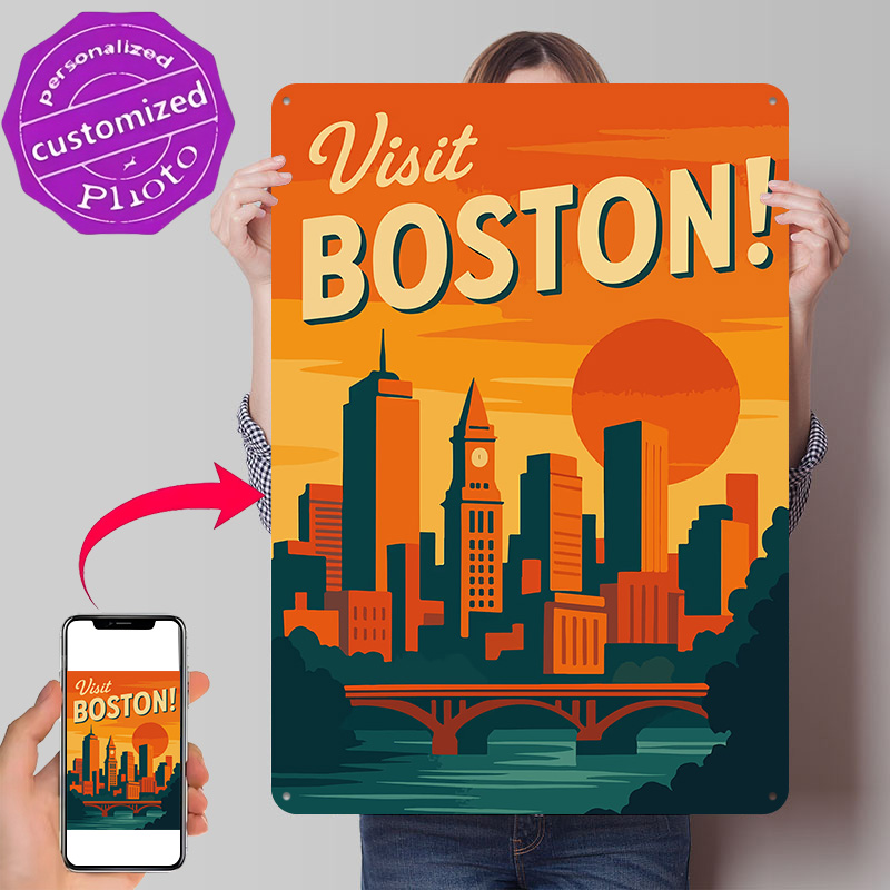 Travel Accessories For Europe - Poster in Metallo Vintage di Boston,